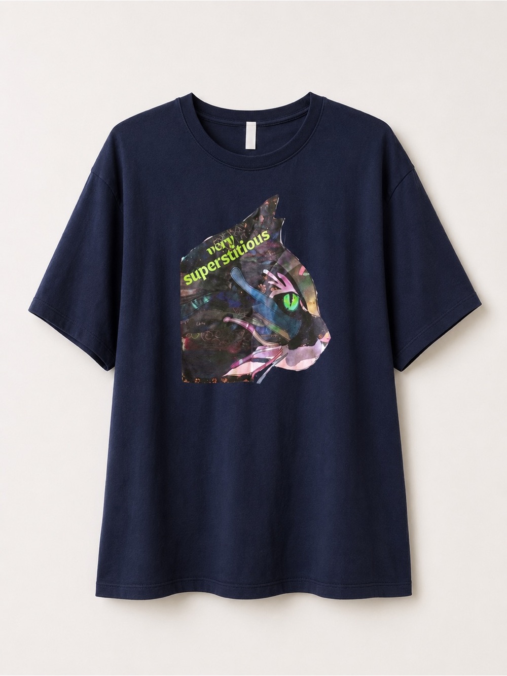 NEW ‘Very Superstitious’ Navy Blue Graphic Cat T-Shirt Plus Size 3XL